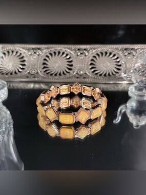 Gold-Tone Hexagon Link Bracelet with Iridescent Orange Stones